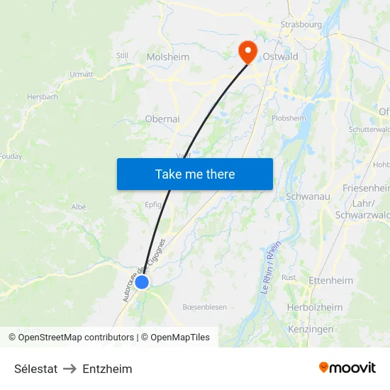 Sélestat to Entzheim map