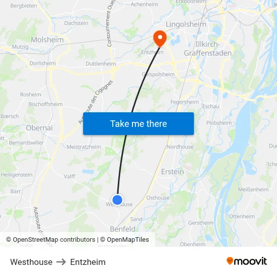 Westhouse to Entzheim map