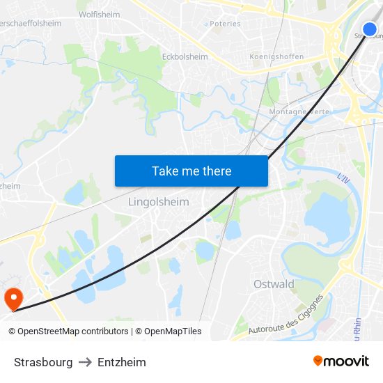 Strasbourg to Entzheim map