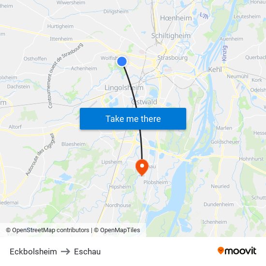 Eckbolsheim to Eschau map