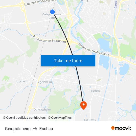 Geispolsheim to Eschau map