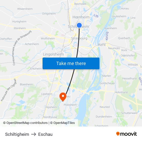 Schiltigheim to Eschau map