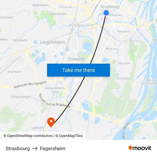 Strasbourg to Fegersheim map