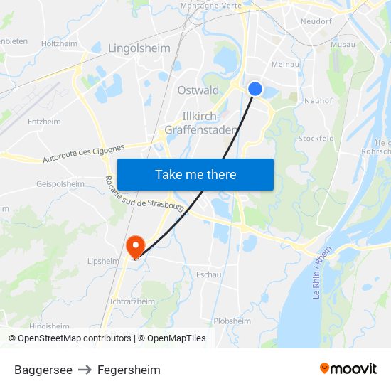 Baggersee to Fegersheim map