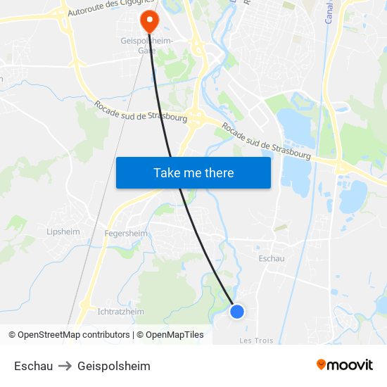 Eschau to Geispolsheim map