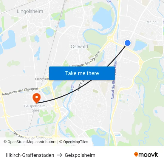 Illkirch-Graffenstaden to Geispolsheim map
