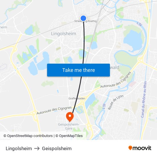 Lingolsheim to Geispolsheim map