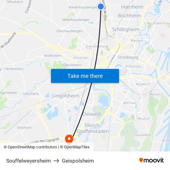 Souffelweyersheim to Geispolsheim map