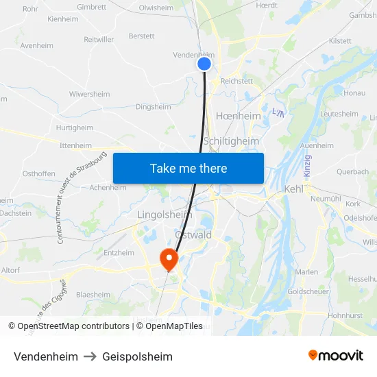 Vendenheim to Geispolsheim map