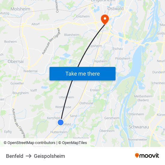 Benfeld to Geispolsheim map
