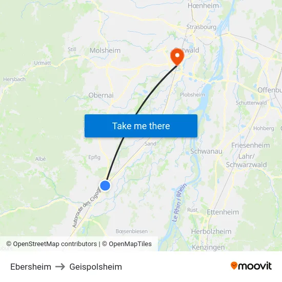 Ebersheim to Geispolsheim map