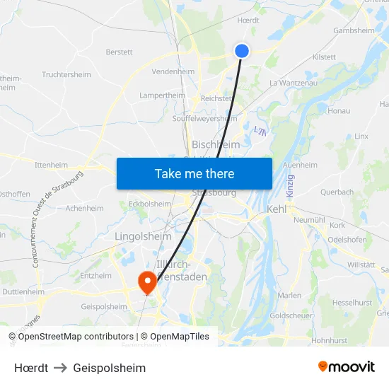 Hœrdt to Geispolsheim map