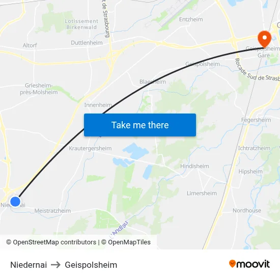 Niedernai to Geispolsheim map
