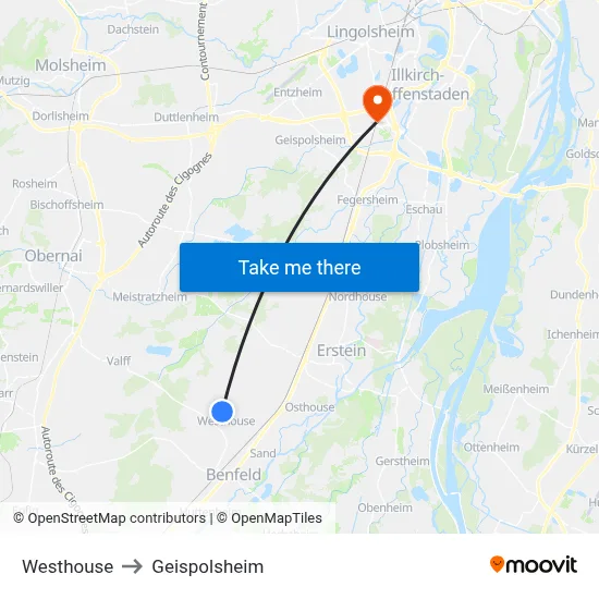 Westhouse to Geispolsheim map