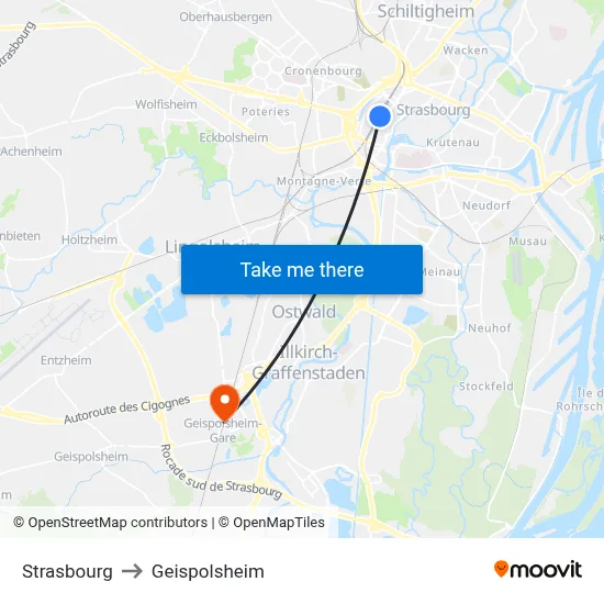 Strasbourg to Geispolsheim map