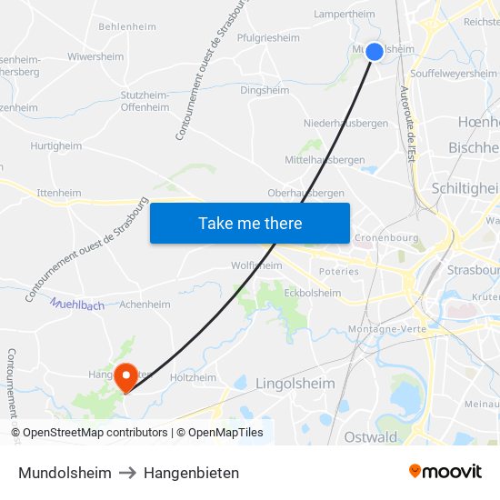 Mundolsheim to Hangenbieten map