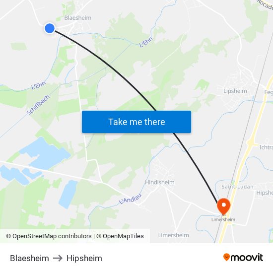 Blaesheim to Hipsheim map