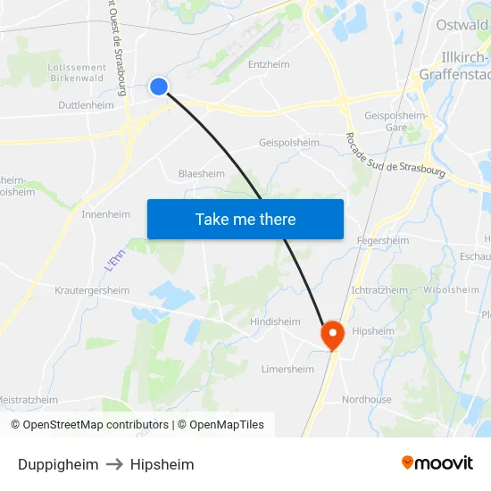 Duppigheim to Hipsheim map