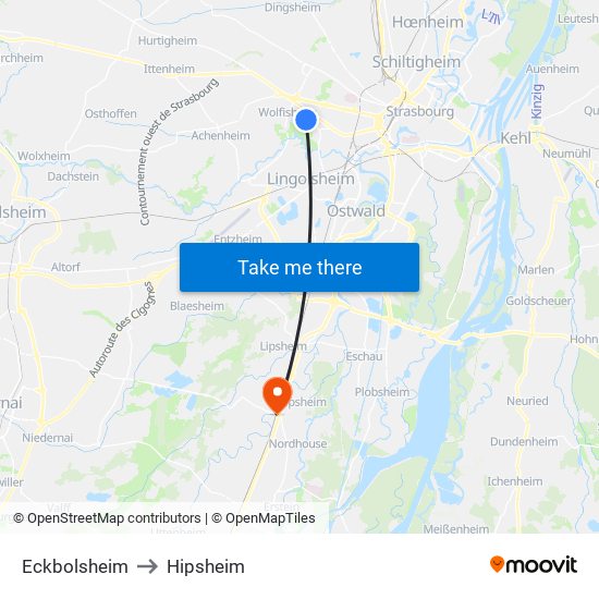 Eckbolsheim to Hipsheim map