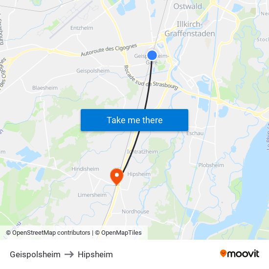 Geispolsheim to Hipsheim map