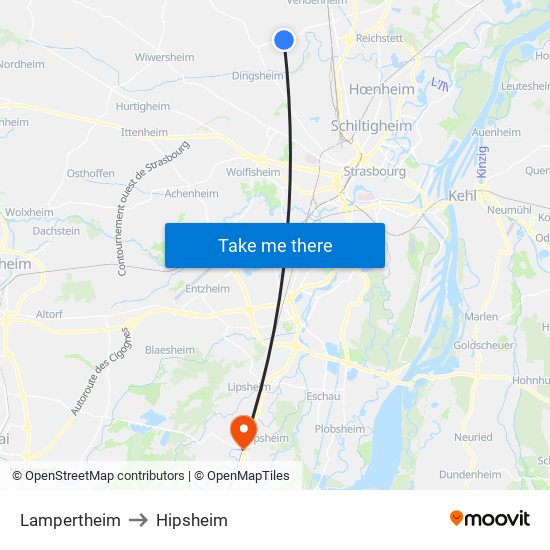 Lampertheim to Hipsheim map