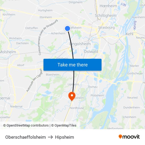 Oberschaeffolsheim to Hipsheim map