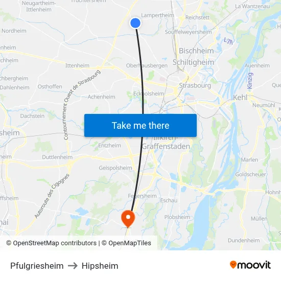 Pfulgriesheim to Hipsheim map