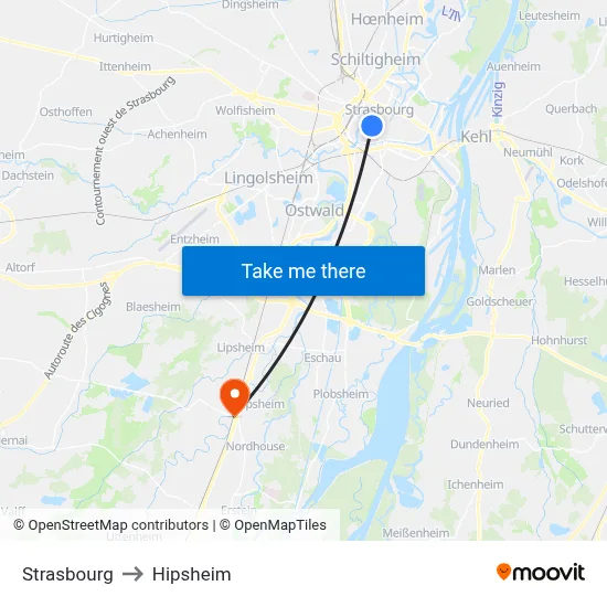 Strasbourg to Hipsheim map