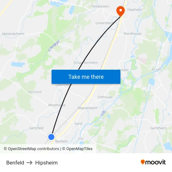Benfeld to Hipsheim map