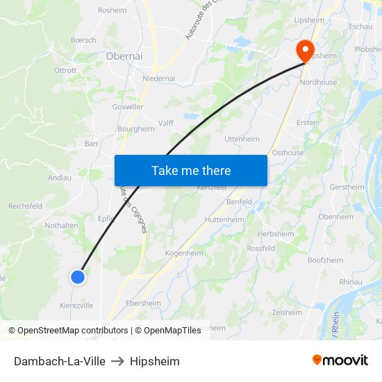 Dambach-La-Ville to Hipsheim map