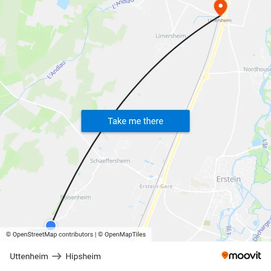 Uttenheim to Hipsheim map