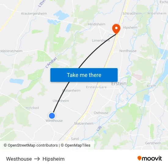 Westhouse to Hipsheim map