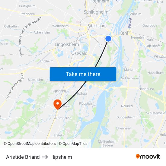 Aristide Briand to Hipsheim map