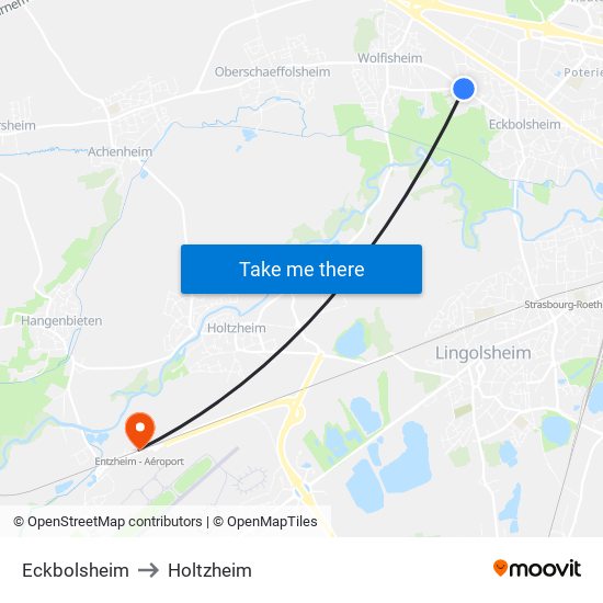 Eckbolsheim to Holtzheim map