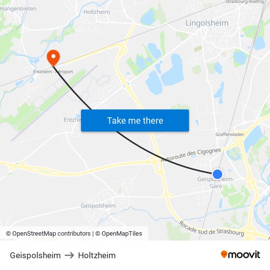 Geispolsheim to Holtzheim map