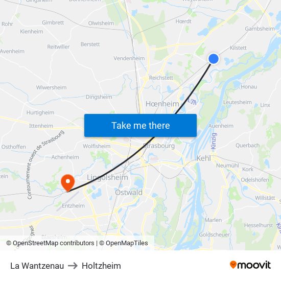 La Wantzenau to Holtzheim map