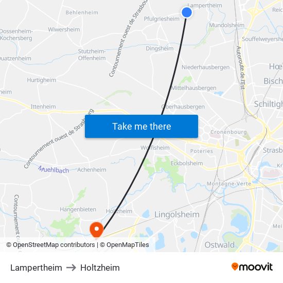 Lampertheim to Holtzheim map