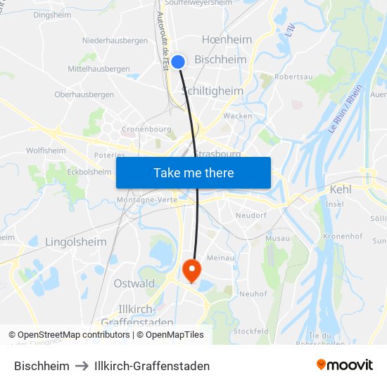 Bischheim to Illkirch-Graffenstaden map