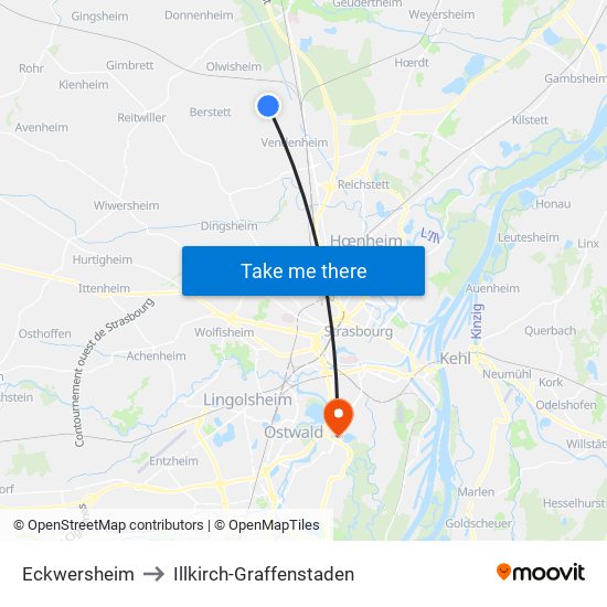 Eckwersheim to Illkirch-Graffenstaden map