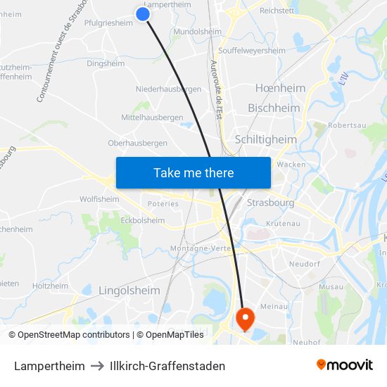 Lampertheim to Illkirch-Graffenstaden map