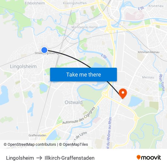 Lingolsheim to Illkirch-Graffenstaden map