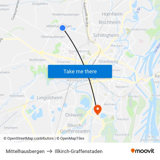 Mittelhausbergen to Illkirch-Graffenstaden map