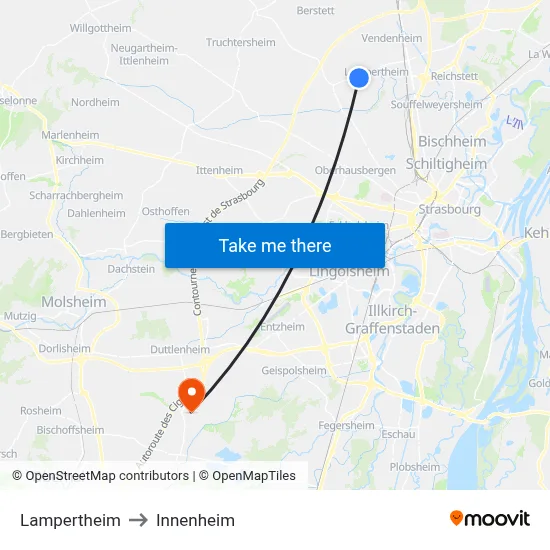 Lampertheim to Innenheim map