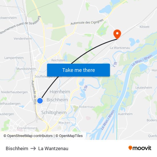 Bischheim to La Wantzenau map