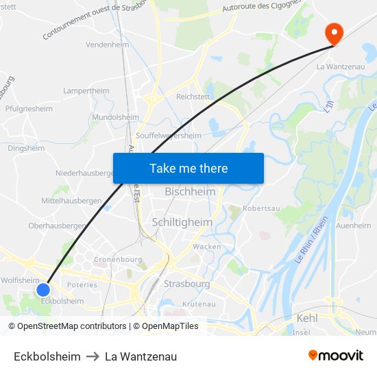 Eckbolsheim to La Wantzenau map