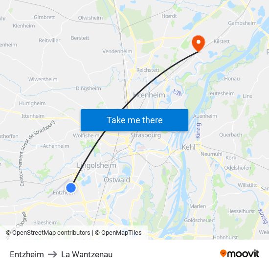 Entzheim to La Wantzenau map