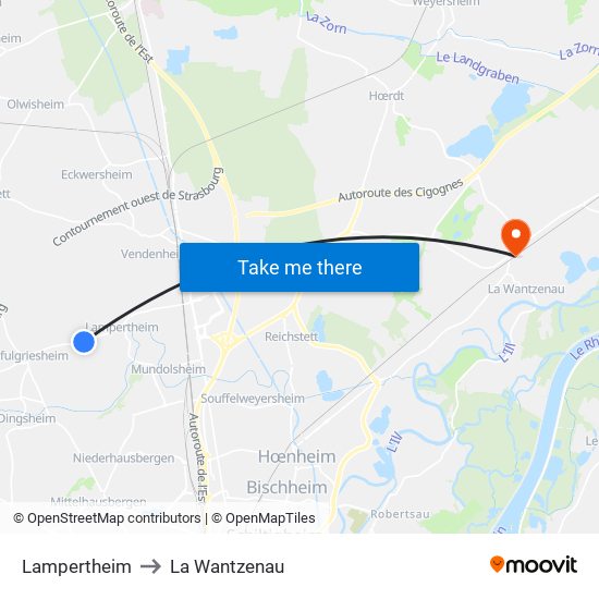 Lampertheim to La Wantzenau map