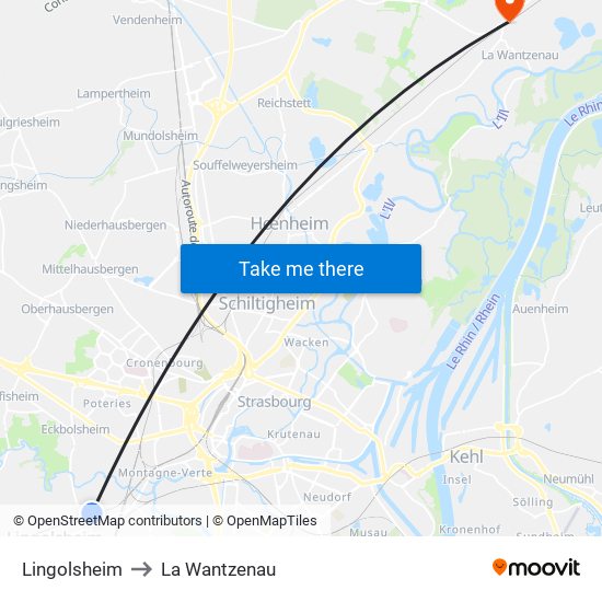 Lingolsheim to La Wantzenau map