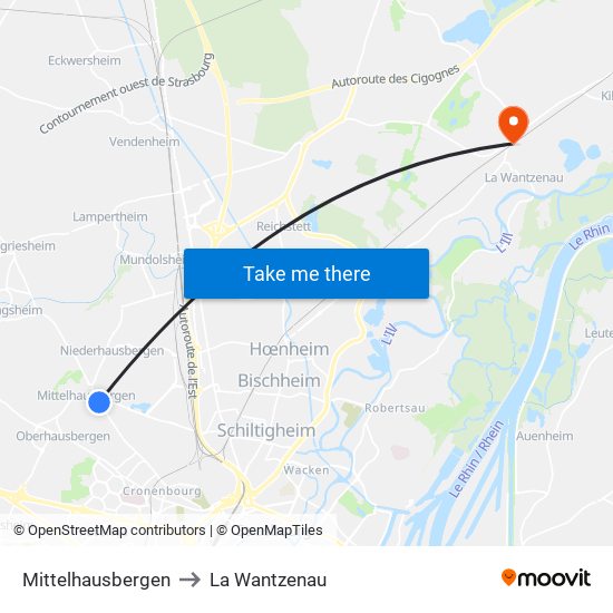 Mittelhausbergen to La Wantzenau map