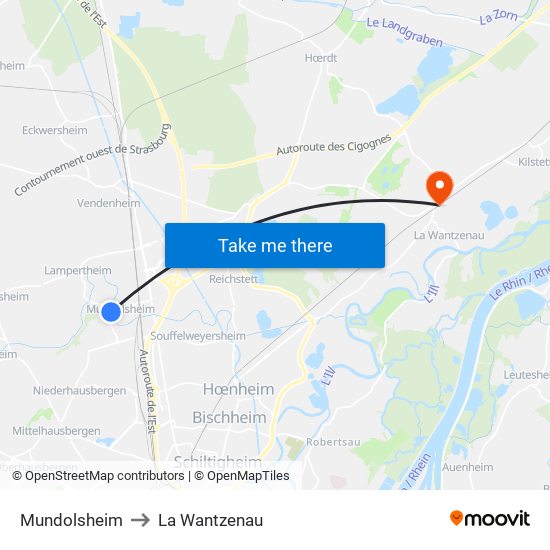 Mundolsheim to La Wantzenau map